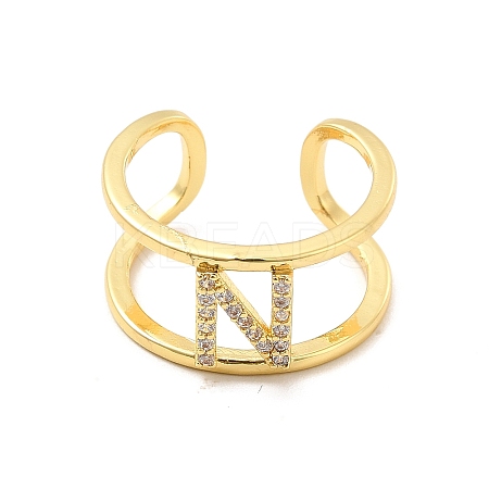 Clear Cubic Zirconia Initial Letter Open Cuff Ring RJEW-A012-01G-N-1