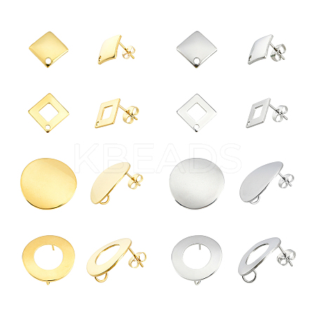32Pcs 8 Style 304 Stainless Steel Stud Earring Findings STAS-DC0002-47-1
