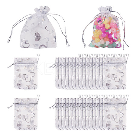 50Pcs Heart Printed Organza Bags OP-TADJ0001-01C-1