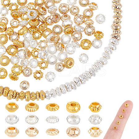 120Pcs 15 Styles Zinc Alloy Spacer Beads FIND-GA0004-65-1