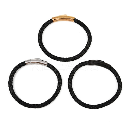Leather Braided Cord Bracelet with 304 Stainless Steel Clasp for Men Women BJEW-C021-15-1