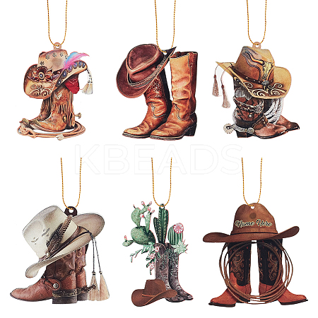 6 Sets 6 Styles Acrylic Cowboy Boot Car Hanging Decoration HJEW-GA0001-51-1
