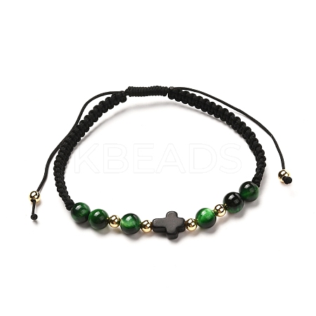 Cross Synthetic Turquoise(Dyed) Braided Bead Bracelet for Men Women BJEW-JB06743-01-1