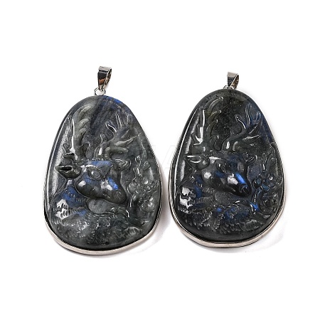 Natural Labradorite Carved Deer Big Pendants G-B085-10P-1