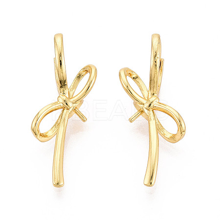 Brass Huggie Hoop Earring Findings for Half Drilled Beads KK-T071-15G-1