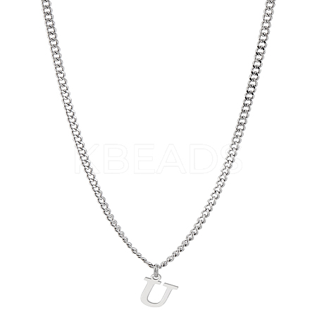 1Pc 304 Stainless Steel Letter Pendant Necklaces NJEW-LP0001-33U-P-1