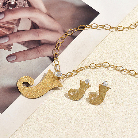 201 Stainless Steel Letter J Pendant Necklace & Stud Earring Set for Women Party and Formal Wear RX6968-1