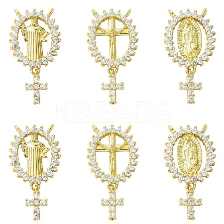 6Pcs 3 Styles Brass Micro Pave Cubic Zirconia Pendants KK-CJ0002-98-1