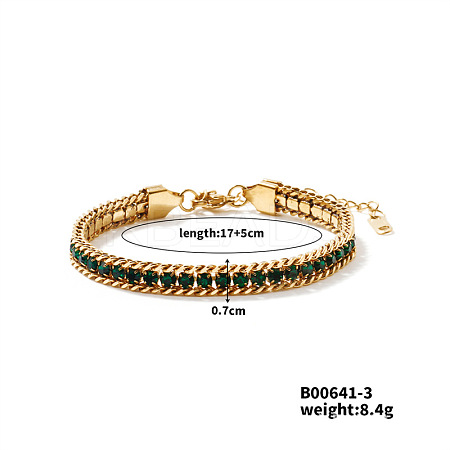 Sparkling European Style 304 Stainless Steel Emerald Rhinestone Chain Bracelets for Women LS-CU3590-3-1