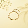 201 Stainless Steel Cross Link Bracelet with Natural Pearl Beaded Chains for Women X-BJEW-JB08543-2