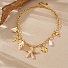 Acrylic Starfish & Natural Shell & Imitation Pearl Pendant 304 Stainless Steel Cable Chain Necklaces for Women NJEW-Z095-02G-3