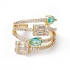 Aquamarine Cubic Zircon Teardrop and Rectangle Open Cuff Ring RJEW-B043-08-1
