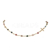 Faceted Natural Indian Agate Round Beads & 304 Stainless Steel Tiny Cross Handmade Link Chain Necklaces NJEW-JN05842-03-2