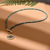 Matal Rhinestone Eye Pendant Dyed Synthetic Turquoise Round Beaded Necklaces for Women FS-WG1E54E-01-1