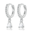 925 Sterling Silverr Micro Pave Cubic Zirconia Geometric Teardrop Hoop Earrings JL9080-2-1