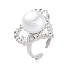 Heart Brass Micro Pave Clear Cubic Zirconia Open Cuff Ring for Women RJEW-C102-03P-1