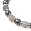 Non-Magnetic Synthetic Hematite & Natural Labradorite Beads Stretch Bracelets for Women Men BJEW-JB13404-3
