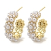 Flower Brass ABS Imitation Pearl Stud Earrings EJEW-M082-05G-2