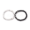 2Pcs 2 Style Natural Black Agate(Dyed) & Howlite Beaded Stretch Bracelets Set BJEW-TA00163-1