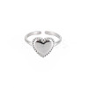 Non-Tarnish 304 Stainless Steel Heart Open Cuff Ring for Women RJEW-S405-219P-1