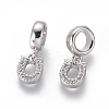 Brass Micro Pave Clear Cubic Zirconia European Dangle Charms ZIRC-G153-10P-1