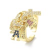 Rack Plating Brass Micro Pave Cubic Zirconia Open Cuff Rings RJEW-C076-08A-G-1