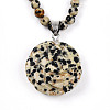 Natural Dalmatian Jasper 4.5mm Round Beaded Flower Pendant Necklaces NJEW-T016-04H-4