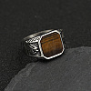 304 Stainless Steel with Natural Tiger Eye Finger Rings FS-WG06E27-18-1