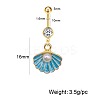 304 Stainless Steel Pave Clear Cubic Zirconia Enamel & Plastic Pearl Shell Shape Curved Barbell Dangle Belly Rings FS-WG01A3A-10-1
