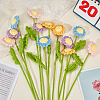 12Pcs 4 Colors Crochet Cotton Flower Ornaments with Iron Wire AJEW-FG0002-93-4