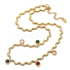304 Stainless Steel Rope Chain Colorful Cubic Zirconia Tassel Necklaces for Women NJEW-V015-01G-D-1