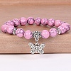 8MM Round Dyed Synthetic Turquoise Beaded Stretch Bracelets with Alloy Butterfly Charms FQ7211-2-1
