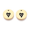 304 Stainless Steel & Enamel Flat Round with Heart Pendants STAS-T073-11G-1