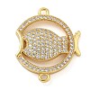 Rack Plating Brass Micro Pave Clear Cubic Zirconia Fish Connector Charms kk-A234-46G-1