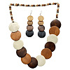 Bohemian Vintage Style Wooden Flat Round Beaded Necklaces & Dangle Earrings & Beadeed Bracelets Sets for Women FS-WGEDB9C-01-5
