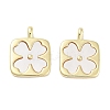 Brass Pave Natural Shell Square Pendants KK-C051-22G-1