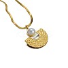 304 Stainless Steel & Imitation Pearl Textured Pendant Necklaces WGD189B-02-3