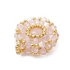 Natural Rose Quartz & Glass Seed Beaded Flat Round Pendants PALLOY-MZ00950-01-4