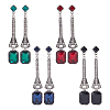 4 Pairs 4 Colors Rhinestone Rectangle Dangle Stud Earrings EJEW-AN0004-18-1