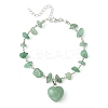 Natura Green Aventurine Heart Charm Bracelet with Chips Beaded Chains BJEW-TA00295-01-1