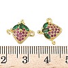 Brass Pave Green & Hot Pink Cubic Zirconia Fruit Connector Charms KK-Z109-01G-02-3