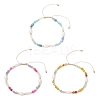 3Pcs Natural Mixed Gemstone & Cultured Freshwater Pearl Beads Braided Bead Bracelets for Women BJEW-JB12666-1