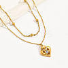 Fashionable 201 Stainless Steel Pave Clear Cubic Zirconia Double Layer Cable Chain Heart Pendant Necklaces for Women SW5680-1
