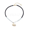 Natural Aquamarine & Lava Rock Beaded Necklace with Brass Charm NJEW-JN03997-2