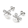 Anti-Tarnish Cubic Zirconia Bowknot with Natural Pearl Stud Earrings EJEW-F318-09P-1