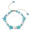 Adjustable Dyed Synthetic Turquoise & Shell Pearl Braided Bead Bracelets BJEW-JB10513-02-1