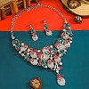 Christmas Santa Claus & Leaf Alloy Rhinestone Pendant Necklace & Stud Dangle Earrings Sets WGF6AE0-03-1