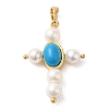 Rack Plating Brass & Acrylic Pearl & Synthetic Turquoise Pendants KK-G488-03G-1