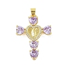 Rack Plating Brass Micro Pave Cubic Zirconia Heart Shape Virgin Mary Cross Pendant KK-S380-44D-G-1