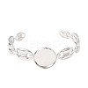 304 Stainless Steel Coffee Bean Chain Cuff Bracelet Blanks with Flat Round Bezel Settings SA-CBA4160-02B-P-2